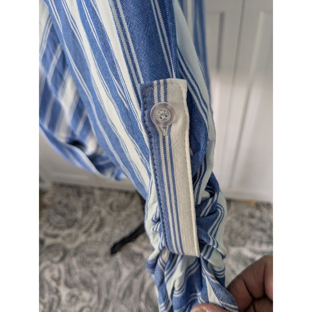 KUT From The Kloth Top Womens 2X Blue White Striped Blouse Cross Over Nautical - Picture 6 of 15